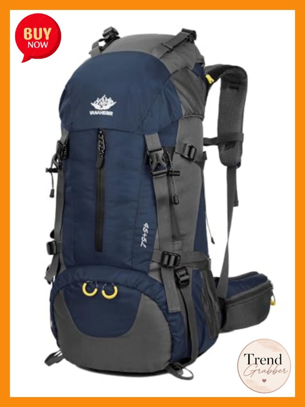 Waterproof 50L Hiking Backpack with Rain Cover, Polyester, Daypack